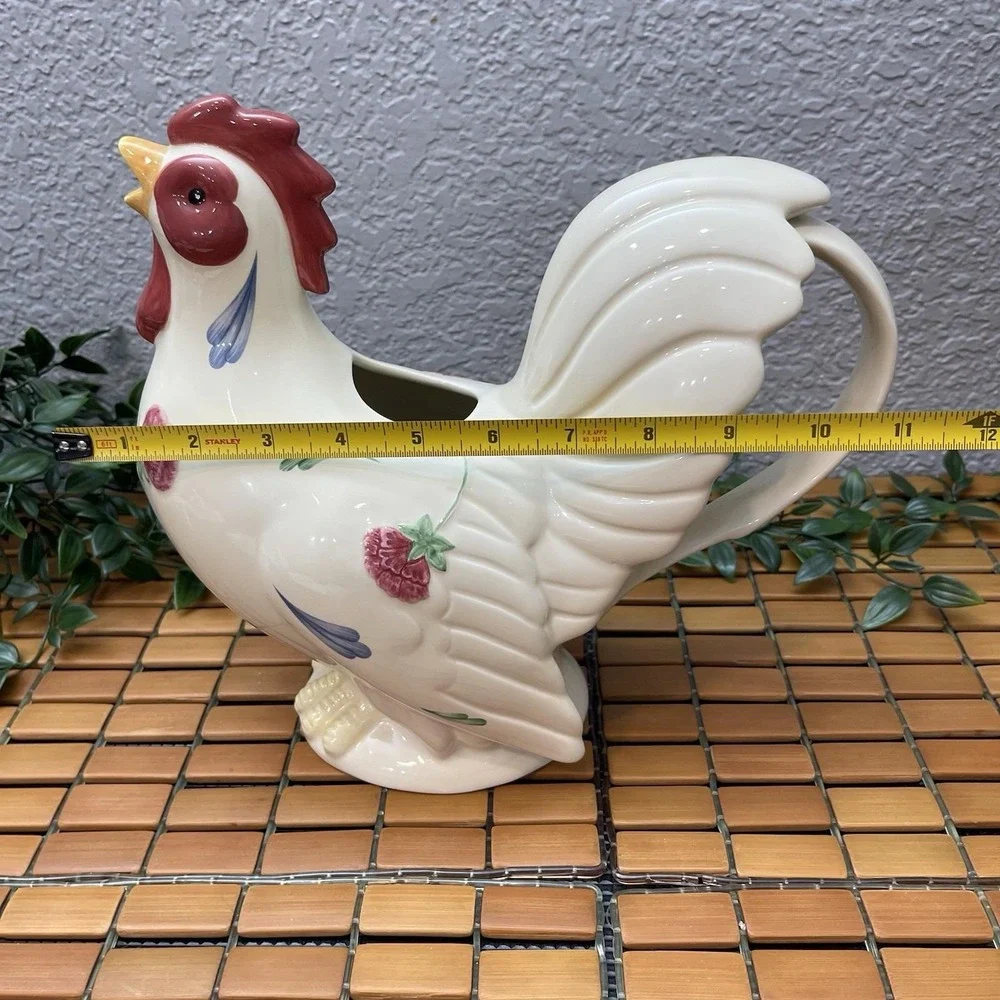Vintage Lenox Poppies on Blue Barnyard Collection Rooster Pitcher Ceramic Large